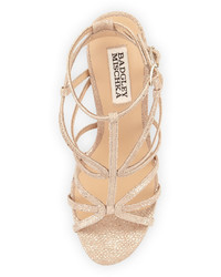 Badgley Mischka Aubrie Snake Embossed Strappy Sandal Natural