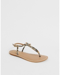 Tan Snake Leather Thong Sandals