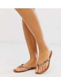 ASOS DESIGN Wide Fit Florence Leather Flip Flop Sandals In Snake