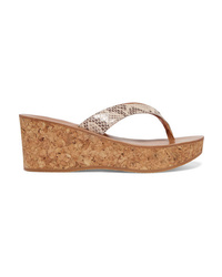 K Jacques St Tropez Diorite Snake Effect Leather Wedge Sandals