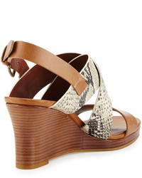 Cole Haan Penelope Strappy Leather Wedge Sandal Roccia Snake Print