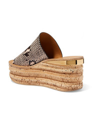 Chloé Snake Effect Leather Wedge Sandals