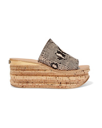 Chloé Snake Effect Leather Wedge Sandals