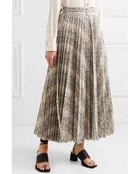 A.W.A.K.E. Stephanie Pleated Snake Print Cotton Midi Skirt