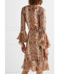 Diane von Furstenberg Carli Ruffled Snake Print Silk Jersey And Tte Wrap Dress