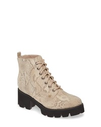 Tan Snake Suede Lace-up Flat Boots