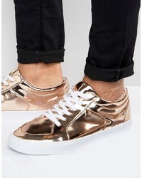 Asos Lace Up Sneakers In Metallic Copper Gold