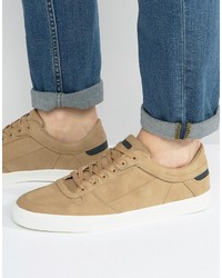 Pull&Bear Perforated Sneakers In Tan With White Sole