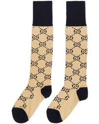 Gucci Beige And Navy Gg Socks