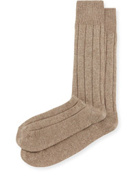 Neiman Marcus Cashmere Blend Ribbed Socks Taupe