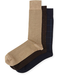 Neiman Marcus Three Pair Wardrobe Sock Set Blackbeigeblue