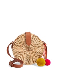 Sole Society Catie Wicker Can Crossbody Bag With Poms