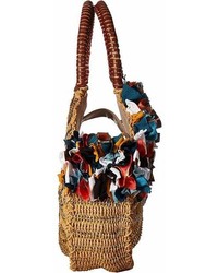 Sam Edelman Kiran Round Straw Tote W Raw Fabric Detail Tote Handbags