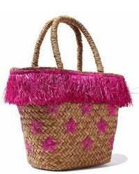 Kayu Fringed Embroidered Woven Straw Tote