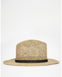 Asos Brand Staw Fedora Hat With Faux Leather Band