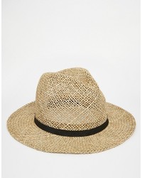 Asos Brand Staw Fedora Hat With Faux Leather Band