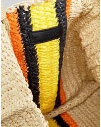 Warehouse Contrast Stripe Slouchy Straw Shopper Bag