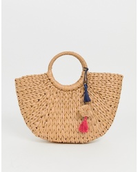 Hat Attack Cresent Straw Basket With Pom