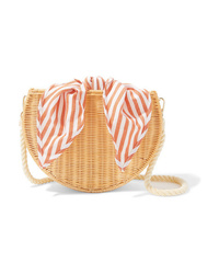 Kayu Dylan Wicker And Striped Cotton Canvas Shoulder Bag