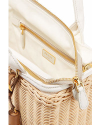 Prada Midollino Tasseled Canvas And Leather Trimmed Wicker Tote White