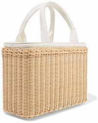 Prada Midollino Tasseled Canvas And Leather Trimmed Wicker Tote White