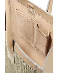 AERIN Rin Leather Trimmed Woven Straw Tote Mushroom