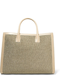 AERIN Rin Leather Trimmed Woven Straw Tote Mushroom