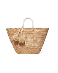 Kayu St Tropez Pompom Embellished Embroidered Woven Straw Tote