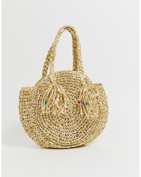 South Beach Structured Round Straw Beach Bag With Short Handle