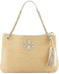Tory Burch Thea Straw Slouchy Tote Bag Natural