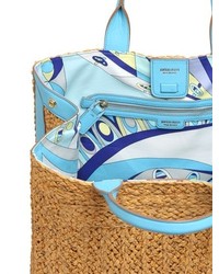 Emilio Pucci Woven Straw Tote Back W Leather Details