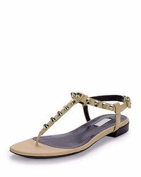 Tan Studded Flat Sandals