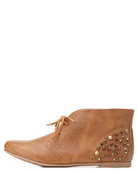 Tan Studded Lace-up Ankle Boots