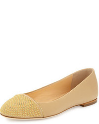Tan Studded Leather Ballerina Shoes