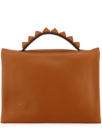 Valentino Leather Studded Flap Clutch Bag Tan
