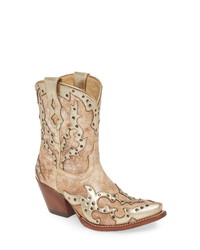 Tan Studded Leather Cowboy Boots