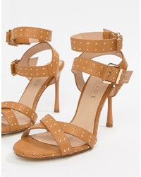 Office Hardcore Studded Camel Strappy Heeled Sandals
