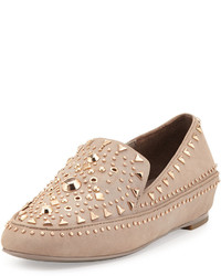 Tan Studded Leather Loafers