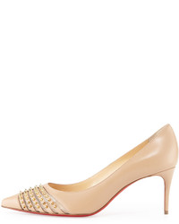 Christian Louboutin Baretta Studded 70mm Red Sole Pump Nudelight Gold