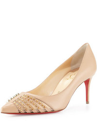 Christian Louboutin Baretta Studded 70mm Red Sole Pump Nudelight Gold