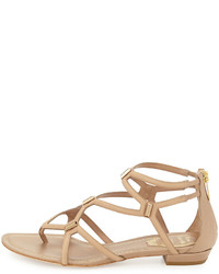 Rene Caovilla Studded Caged Leather Sandal Tan