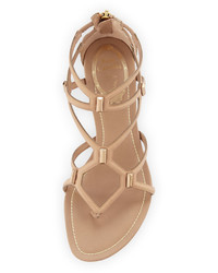 Rene Caovilla Studded Caged Leather Sandal Tan