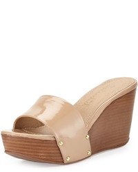 Tan Studded Leather Wedge Sandals