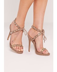Missguided Studded Strap Barely There Sandal Nude