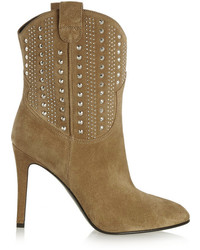 Tan Studded Suede Ankle Boots
