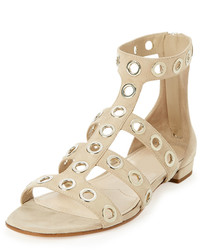 Prada Rivet Studded Caged Flat Sandal Quartz