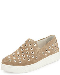 Tan Studded Suede Slip-on Sneakers