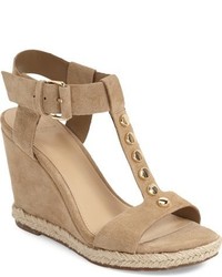 Tan Studded Suede Wedge Sandals