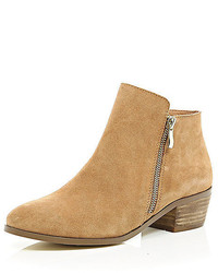 River Island Beige Suede Zip Side Ankle Boots