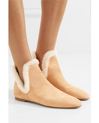 The Row Eros Shearling Trimmed Suede Ankle Boots Beige